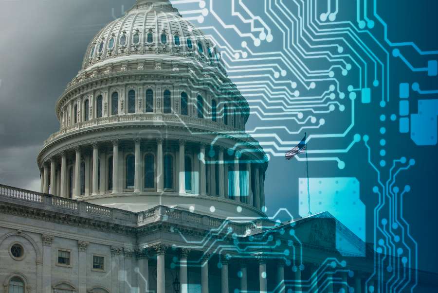 The White house with an overlay of an electonic circuit board